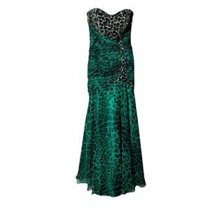 Tony Bowls Paris Women's Evening Prom Party Dress Size 2 Green Animal Print‎